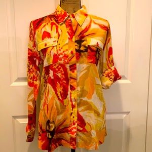 Long sleeve button up shirt with sleeve tabs for roll up